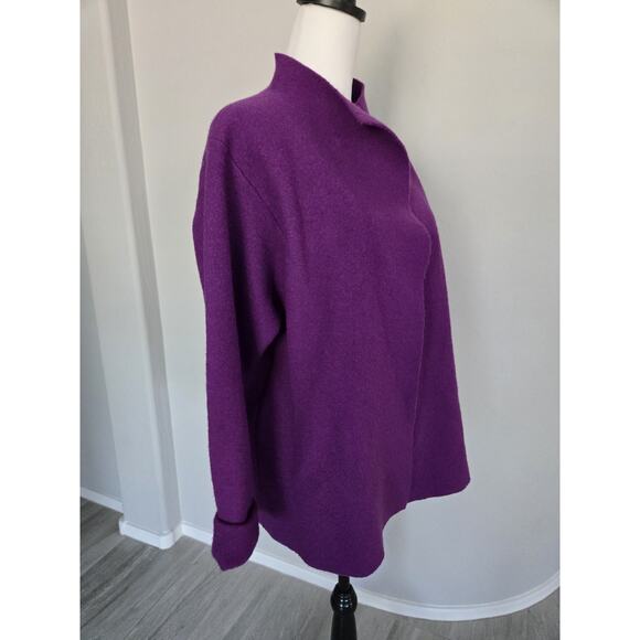 Eileen Fisher All Wool Felt Front Snap Cape Jacket Long Purple Excellent Sz S - Picture 7 of 12